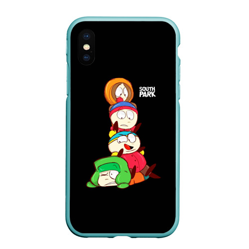 Чехол для iPhone XS Max матовый Южный Парк персонажи - South Park, цвет мятный