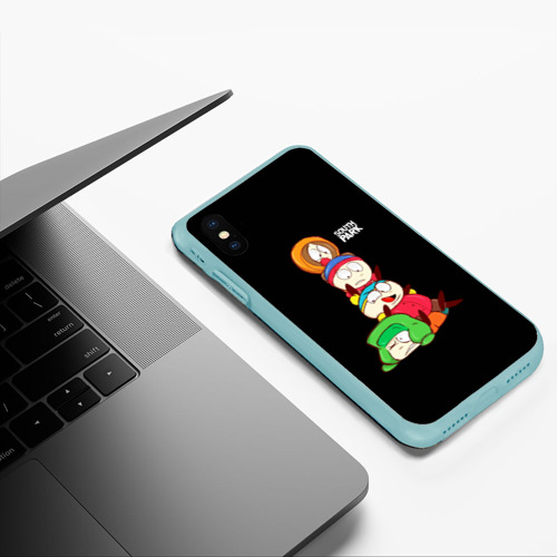 Чехол для iPhone XS Max матовый Южный Парк персонажи - South Park, цвет мятный - фото 5