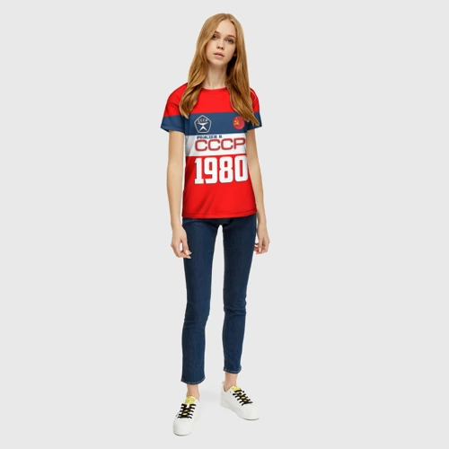Женская футболка 3D с принтом Рожден в СССР 1980, вид сбоку #3