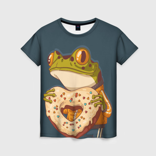 Женская футболка 3D с принтом Лягуха с пряником, вид спереди #2