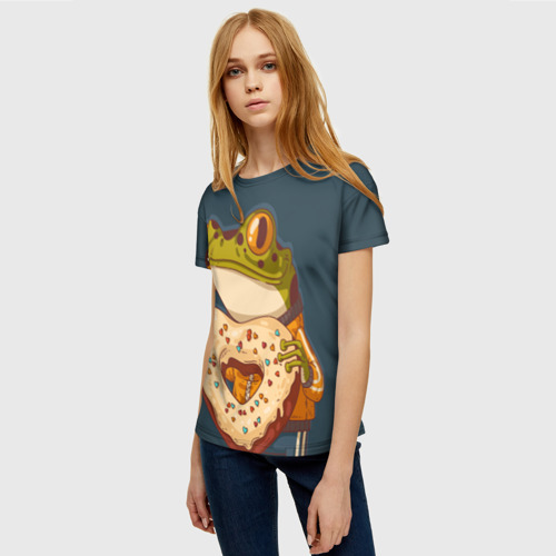 Женская футболка 3D с принтом Лягуха с пряником, фото на моделе #1