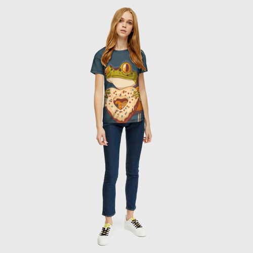Женская футболка 3D с принтом Лягуха с пряником, вид сбоку #3