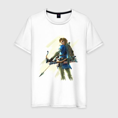 Мужская футболка из хлопка с принтом Link с луком, вид спереди №1