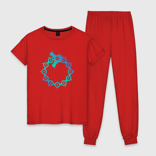 Женская пижама хлопок 7 смертных грехов символ дракон, цвет красный