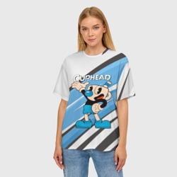 Женская футболка oversize 3D Cuphead синяя чашечка - фото 2