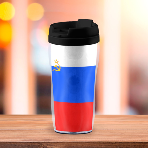 Термокружка-непроливайка Флаг России с серпом и молотом, цвет черный - фото 3