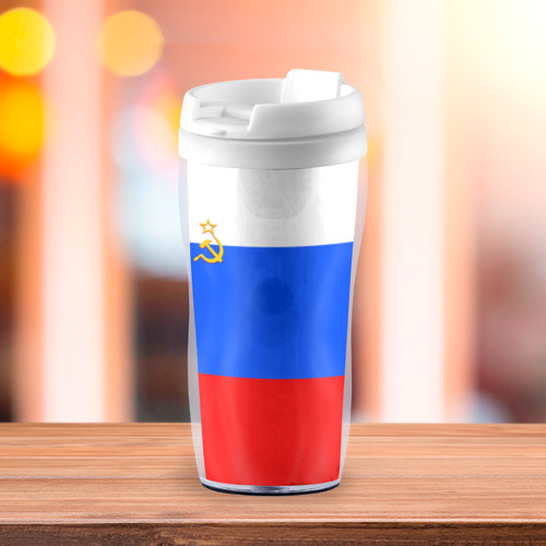 Термокружка-непроливайка Флаг России с серпом и молотом, цвет белый - фото 3