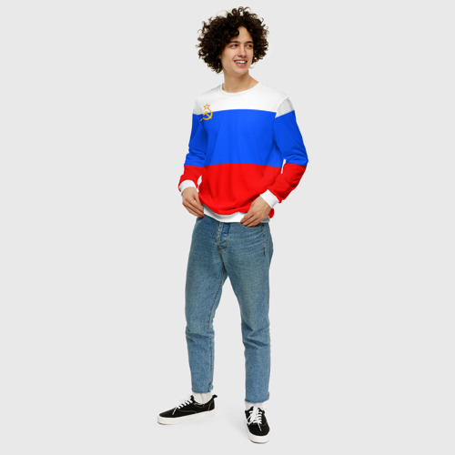 Мужской свитшот 3D Флаг России с серпом и молотом, цвет белый - фото 5