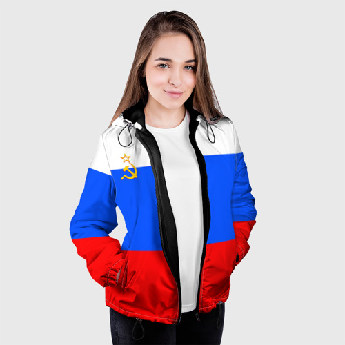 Женская куртка 3D Флаг России с серпом и молотом, цвет черный - фото 4