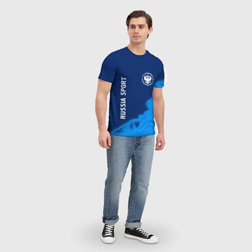Мужская футболка 3D с принтом Россия - герб Russia Sport Пламя, вид сбоку #3