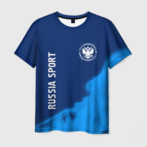 Мужская футболка 3D с принтом Россия - герб Russia Sport Пламя, вид спереди #2