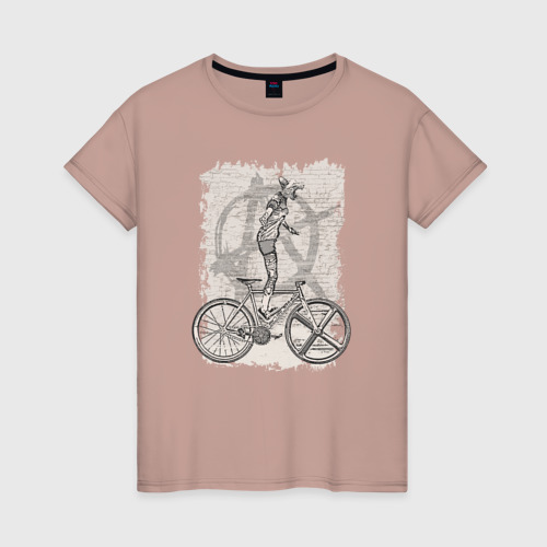 Женская футболка хлопок Kitty bike punk, цвет пыльно-розовый