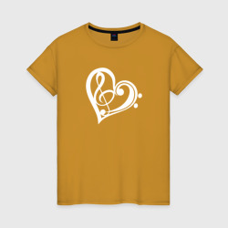 Скрипичный и Басовый Ключи в Сердце – Женская футболка хлопок с принтом купить со скидкой в -20%