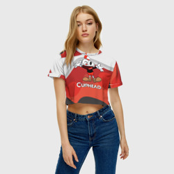 Женская футболка Crop-top 3D Cuphead веселая красная чашечка - фото 2