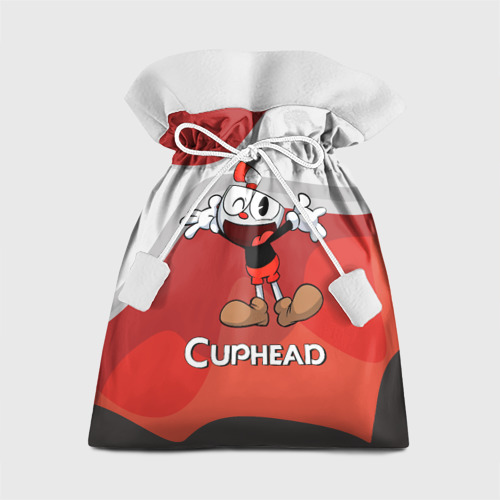 Подарочный мешок с принтом Cuphead веселая красная чашечка, вид спереди №1