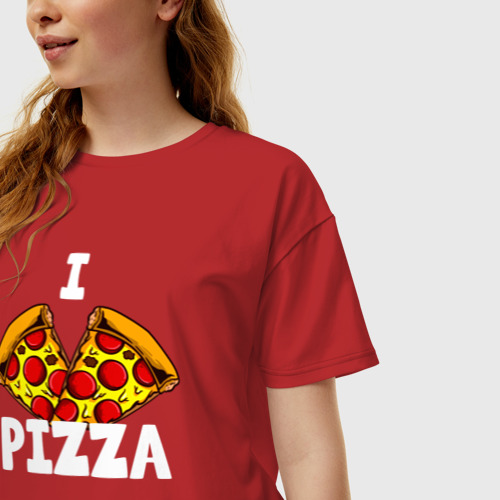Женская футболка хлопок Oversize с принтом Я люблю пиццу (2 слайса), фото на моделе #1
