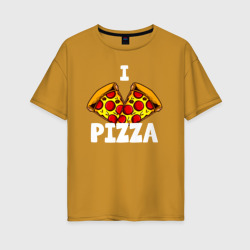 Женская футболка хлопок Oversize Я люблю пиццу 2 слайса