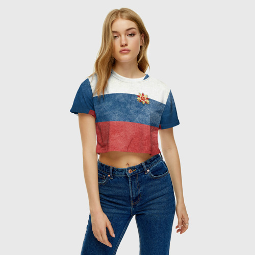 Женская футболка Crop-top 3D Отечество!, цвет 3D печать - фото 3