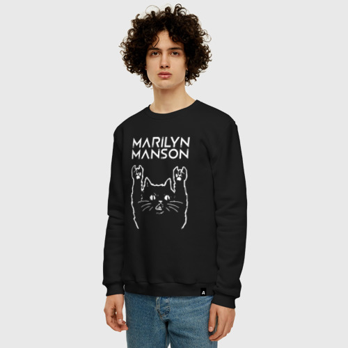 Мужской свитшот хлопок Marilyn Manson Рок кот, цвет черный - фото 3