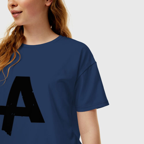 Женская футболка хлопок Oversize Asking Alexandria A, цвет темно-синий - фото 3
