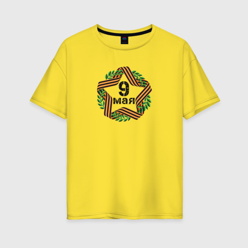 Женская футболка хлопок Oversize Венок Победы, цвет желтый