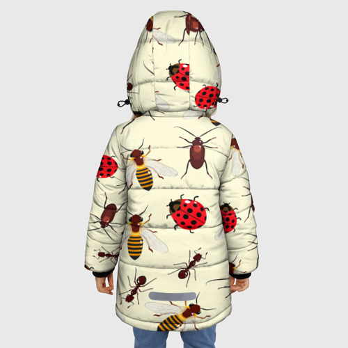 Зимняя куртка для девочек 3D Насекомые божьи коровки жуки муравьи пчелы, цвет черный - фото 4