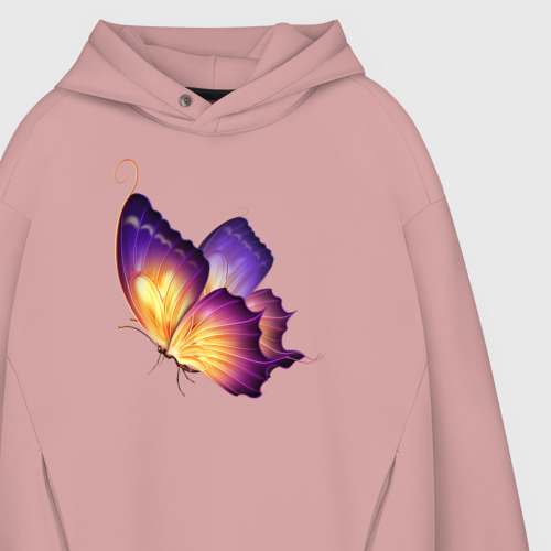 Мужское худи Oversize хлопок Красивая бабочка A very beautiful butterfly, цвет пыльно-розовый - фото 4