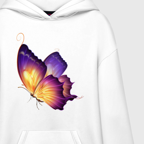 Худи SuperOversize хлопок Красивая бабочка A very beautiful butterfly, цвет белый - фото 3