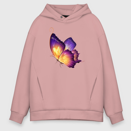 Мужское худи Oversize хлопок Красивая бабочка A very beautiful butterfly, цвет пыльно-розовый