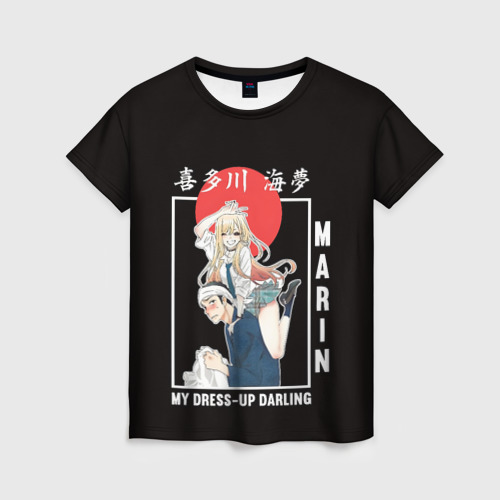 Женская футболка с принтом Эта фарфоровая кукла влюбилась Марин и Годзё Вакана, вид спереди №1
