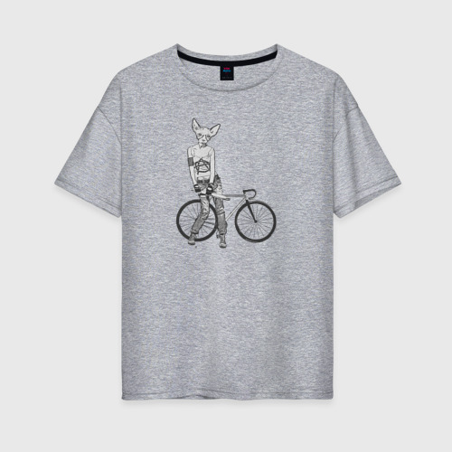 Женская футболка хлопок Oversize с принтом Лысый котик панк, вид спереди #2