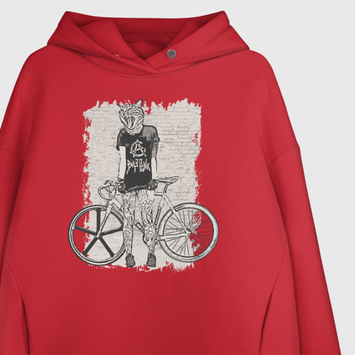 Женское худи Oversize хлопок Bike punk кошечка, цвет красный - фото 3