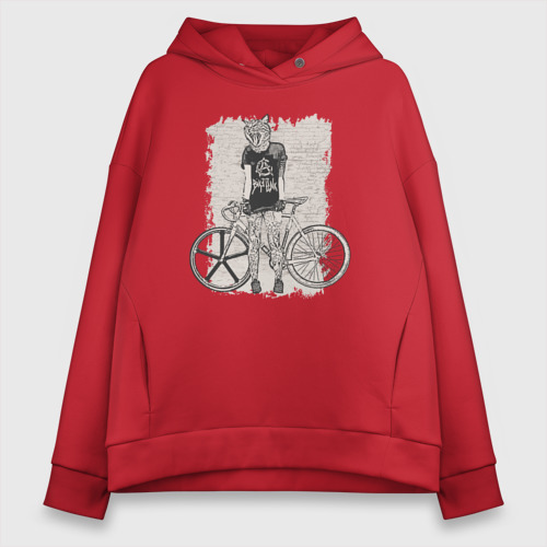 Женское худи Oversize хлопок Bike punk кошечка, цвет красный