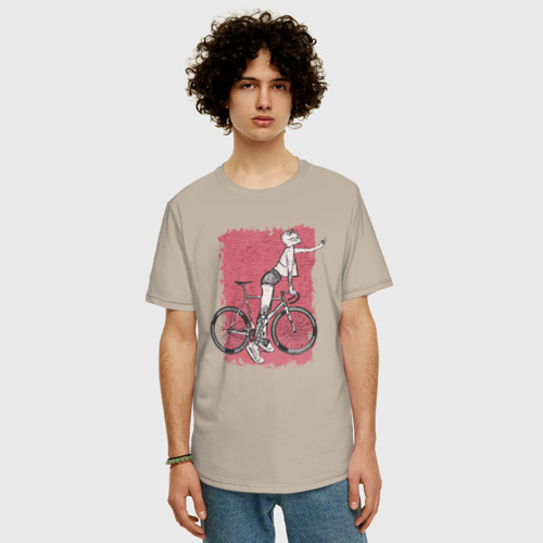 Мужская футболка хлопок Oversize с принтом Bike punk cats, фото на моделе #1