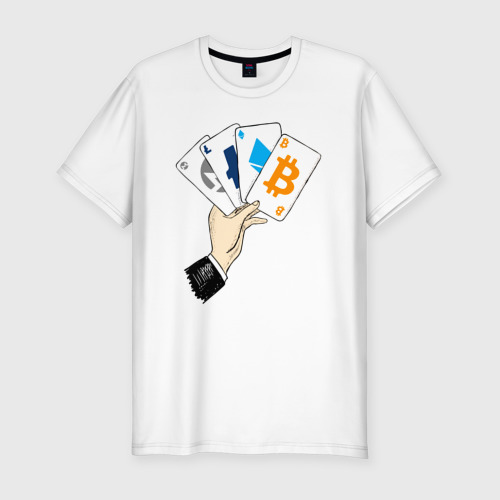 Мужская футболка приталенная из хлопка с принтом Криптовалютные карты, вид спереди №1