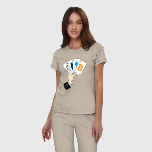 Женская пижама хлопок Криптовалютные карты, цвет миндальный - фото 3