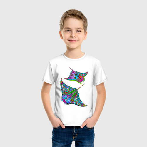 Детская футболка хлопок Скаты с психоделической раскраской, цвет белый - фото 3