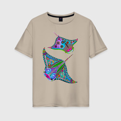 Женская футболка хлопок Oversize Скаты с психоделической раскраской