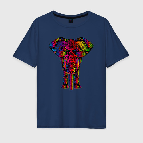 Мужская футболка хлопок Oversize с принтом Психоделически раскрашенный слон, вид спереди #2