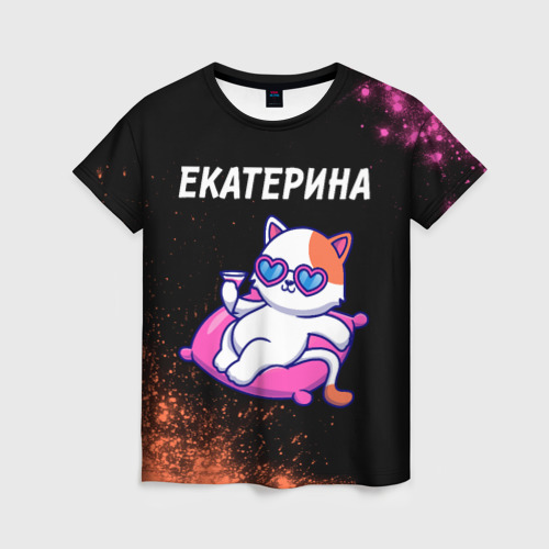 Женская футболка 3D с принтом Екатерина / КОШЕЧКА / Краска, вид спереди #2