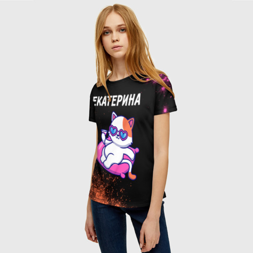 Женская футболка 3D с принтом Екатерина / КОШЕЧКА / Краска, фото на моделе #1