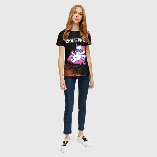 Женская футболка 3D с принтом Екатерина / КОШЕЧКА / Краска, вид сбоку #3