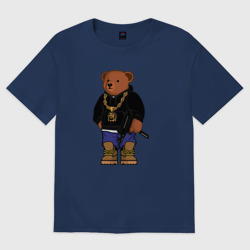 Женская футболка хлопок Oversize Gangsta bear Крутой мишка