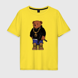 Мужская футболка хлопок Oversize Gangsta bear Крутой мишка