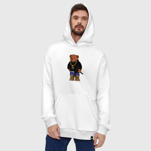 Худи SuperOversize хлопок Gangsta bear Крутой мишка, цвет белый - фото 5