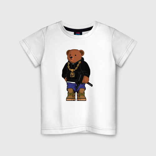 Детская футболка хлопок Gangsta bear Крутой мишка, цвет белый