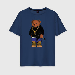 Женская футболка хлопок Oversize Gangsta bear Крутой мишка