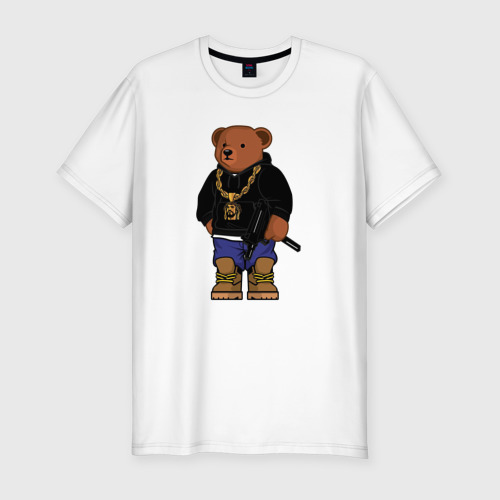 Мужская футболка хлопок Slim Gangsta bear Крутой мишка, цвет белый