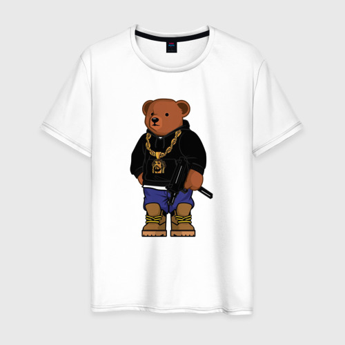 Мужская футболка из хлопка с принтом Gangsta bear Крутой мишка, вид спереди №1
