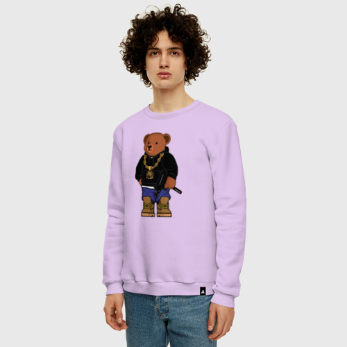 Мужской свитшот хлопок с принтом Gangsta bear (Крутой мишка), фото на моделе #1